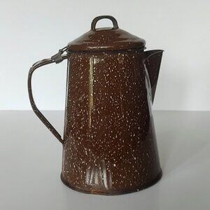 Scarce Brown Enamel Ware Coffee Pot Speckled Graniteware Cowboy Campfire Style